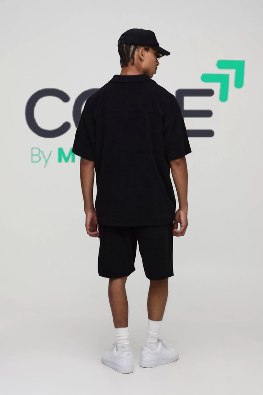 Sfera Black Oversized Revere Embroidered Towelling Polo